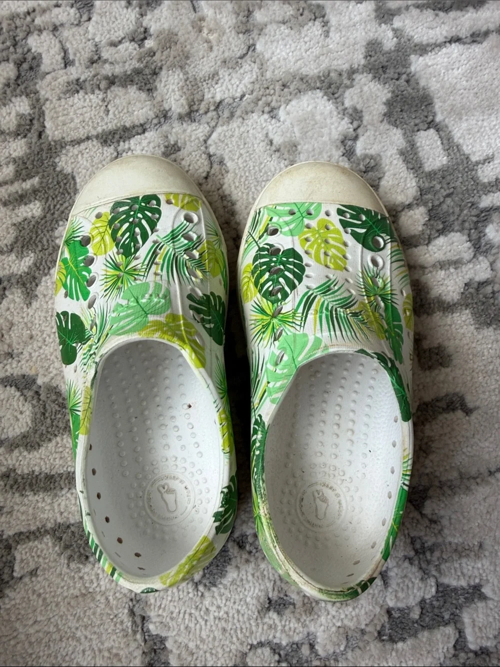 Native Shoes Kids Slip-On Tropical Leaf Print in Green and Yellow